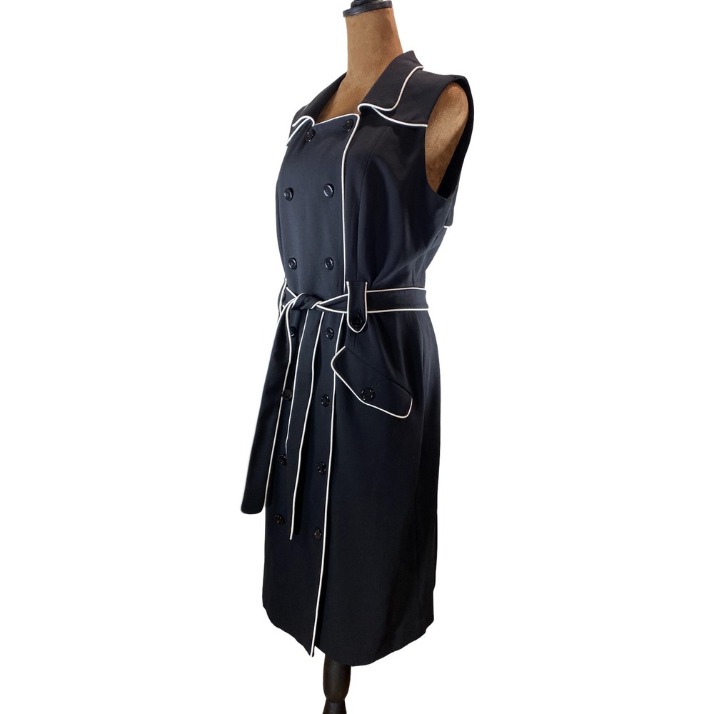Calvin Klein Black White Piping Double Breasted Trench Dress Sleeveless Midi 12 - Picture 5 of 11